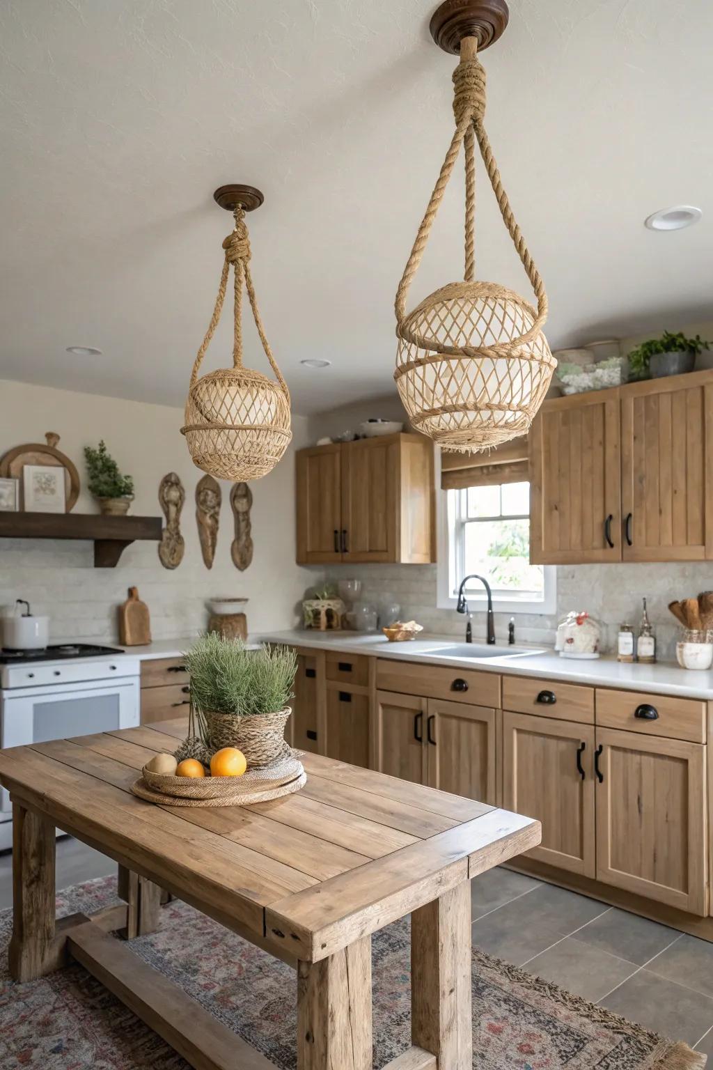 Hemp twine lights contribute texture and allure.