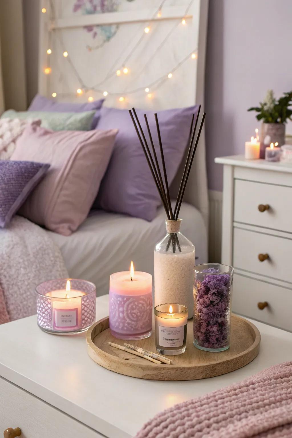 Soft scents such as lavender enhance relaxation and sleep.