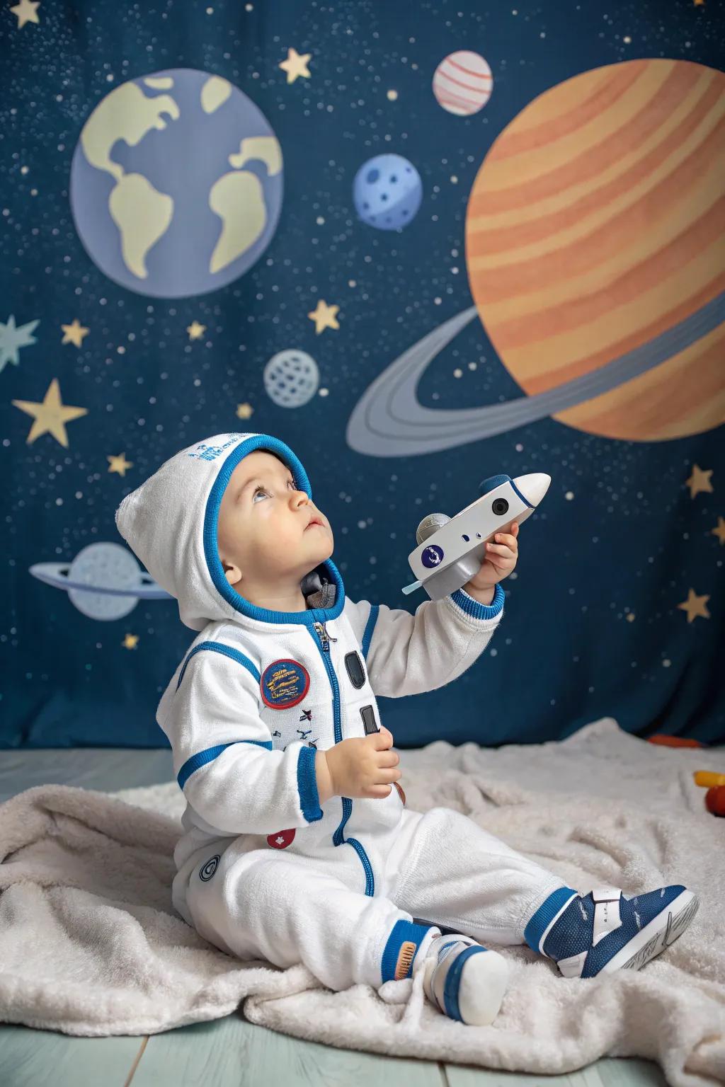 A space explorer costume for a cosmic inaugural Halloween venture.