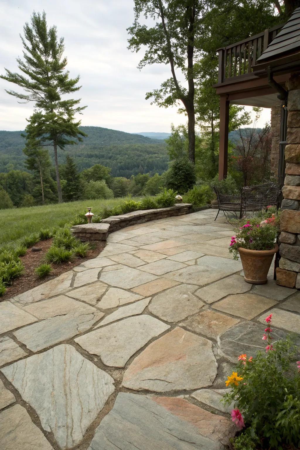 An environmentally harmonious flagstone patio.