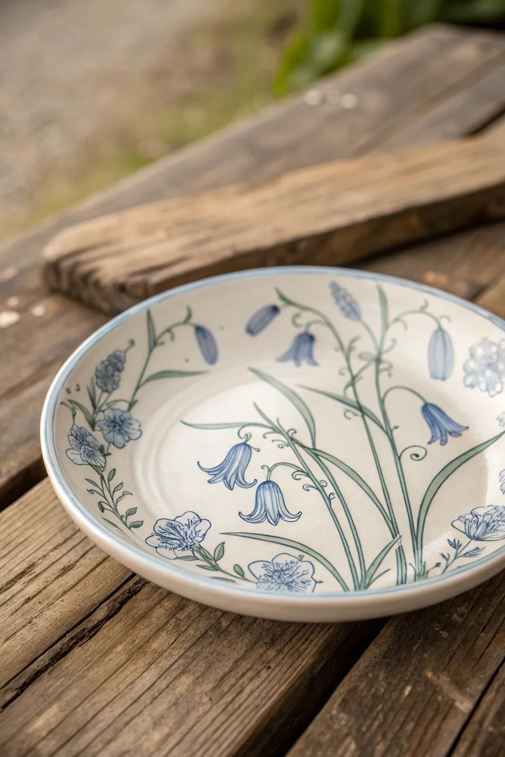 Delicate bluebells introduce a calming and subtle sophistication to your plates.