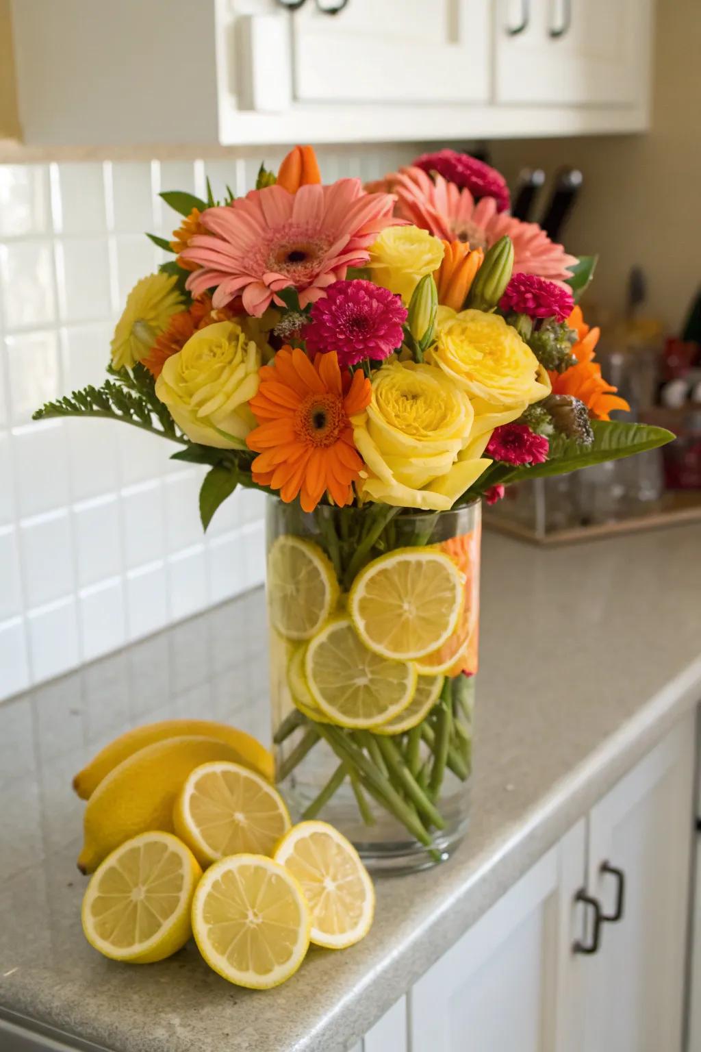 A tangy citrus-filled blossom arrangement.