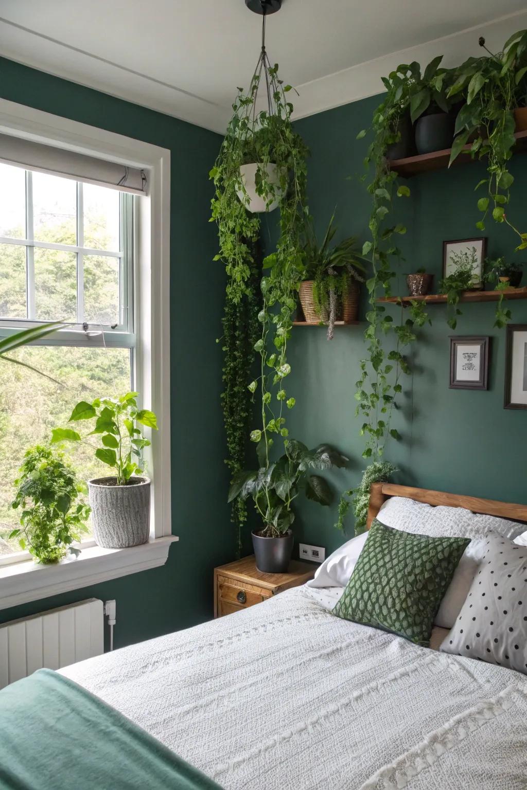Vertical greenery adds a fresh and natural touch to your bedroom.