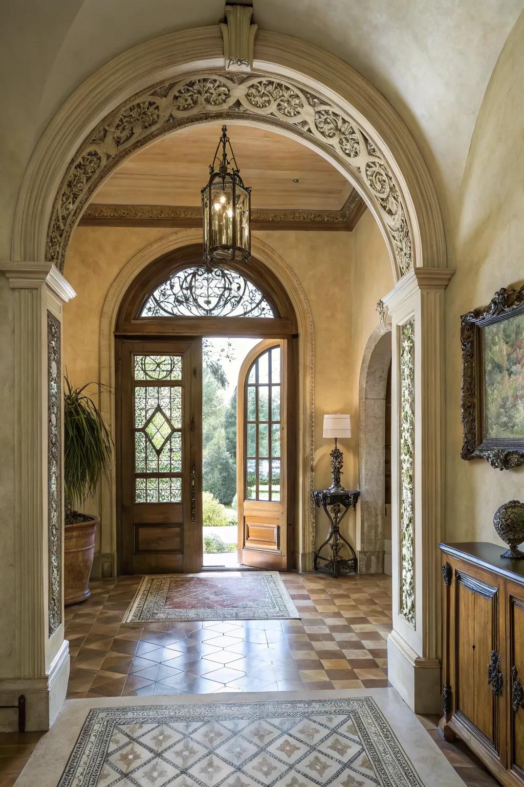 Unique doorways can make a foyer more attractive.