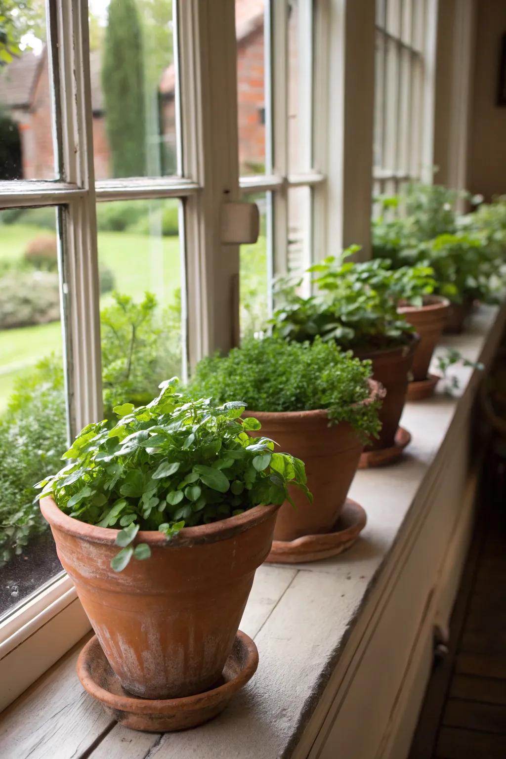 Terracotta pots bringing the warmth of the countryside indoors.