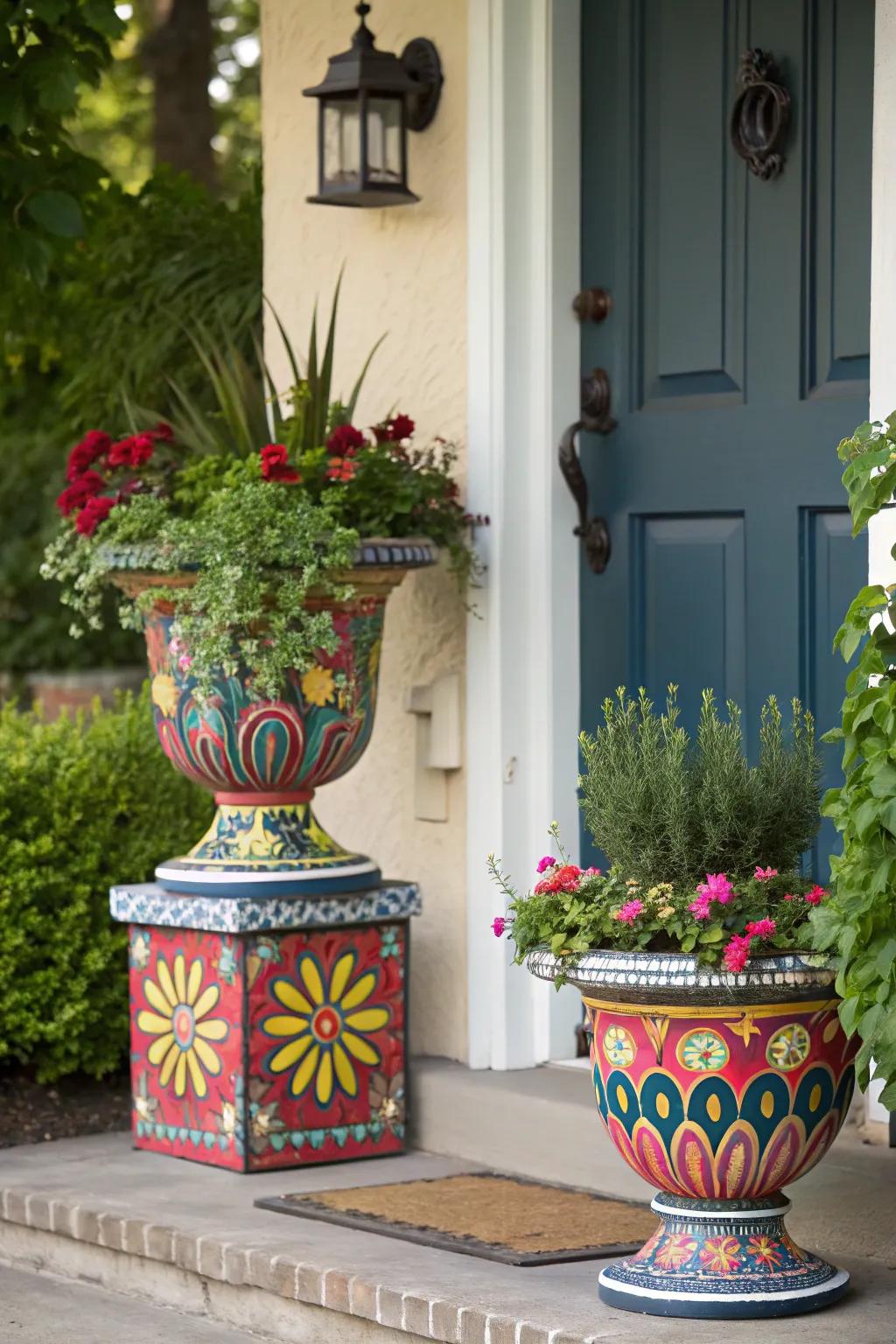 Express your creativity by using uniquely painted urns.