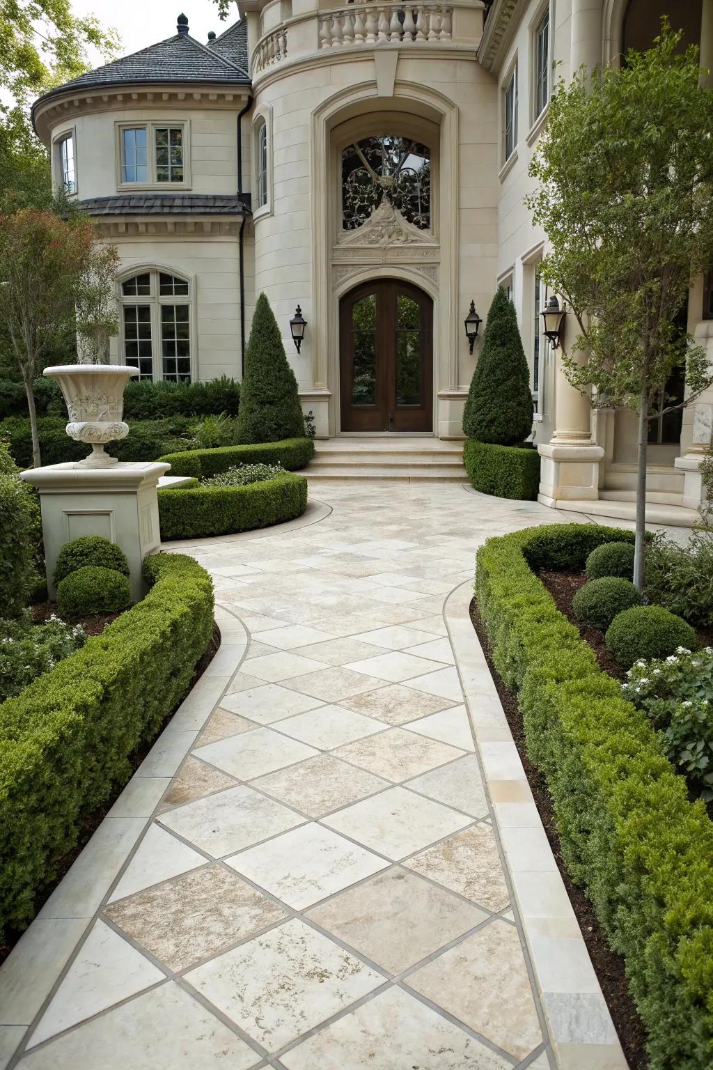 Elegant marble pavers contribute to a luxurious entrance.
