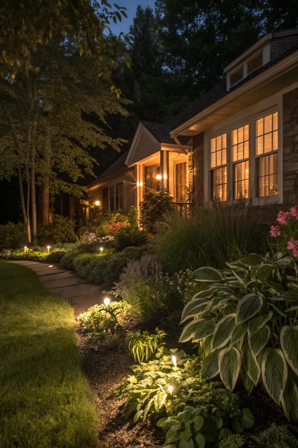 Lighting accentuating the beauty of plants at night