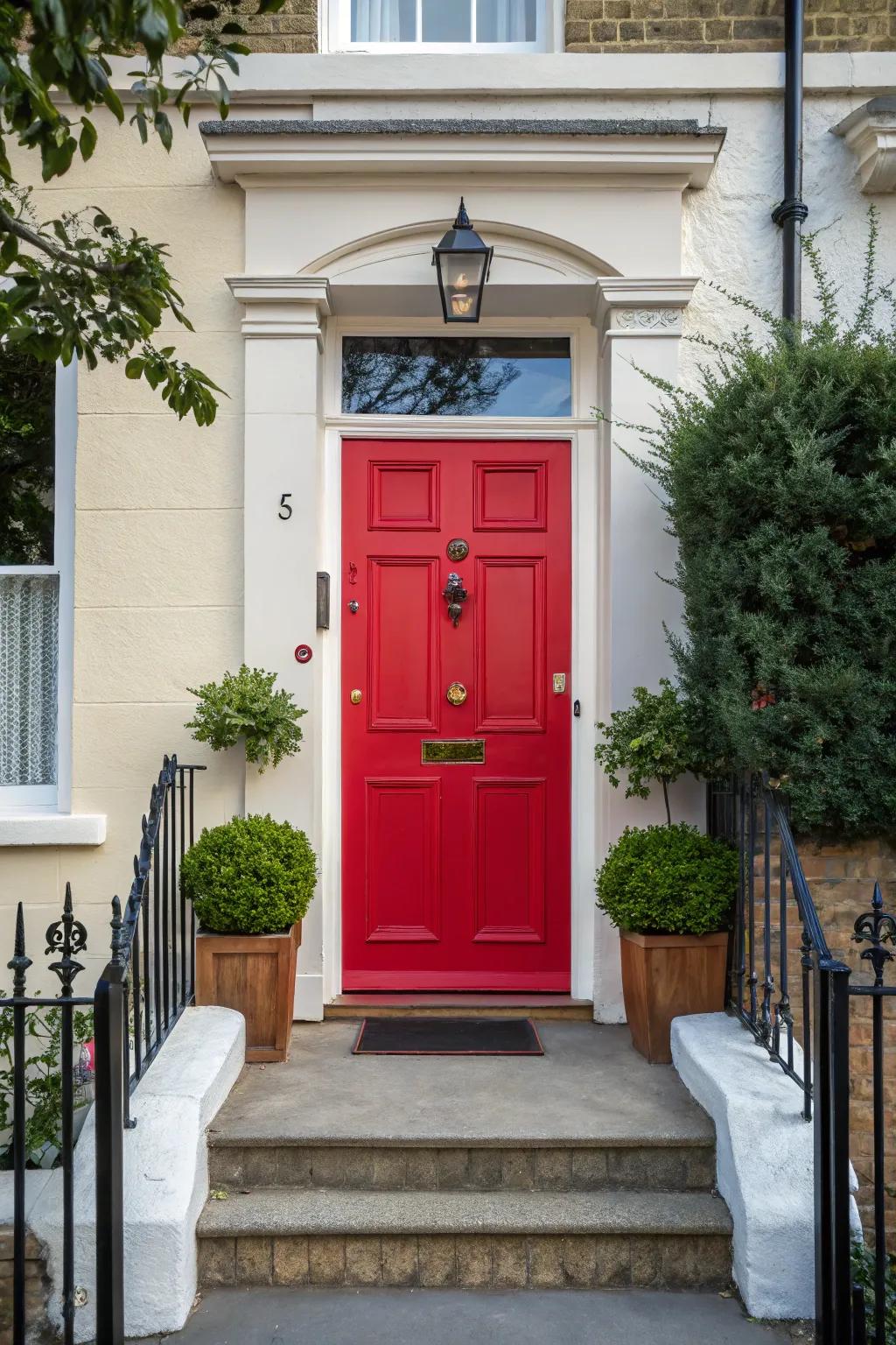 A bold front door color making a statement.