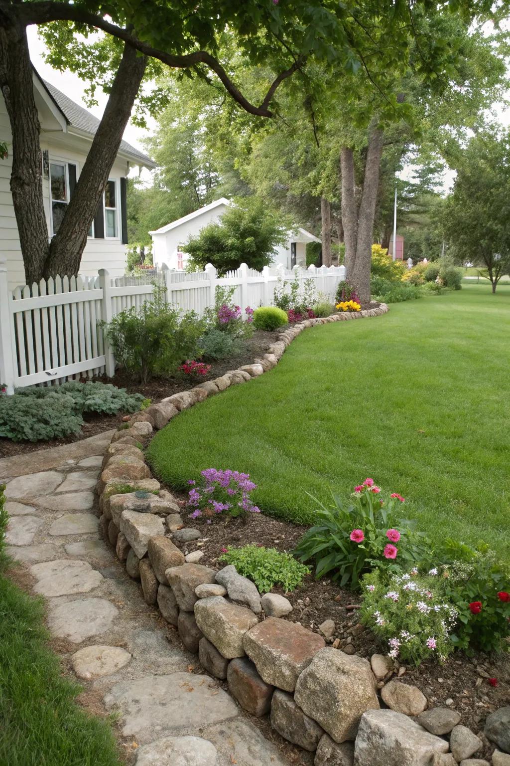 Stone trimming brings a crisp and specified feel to the landscape.