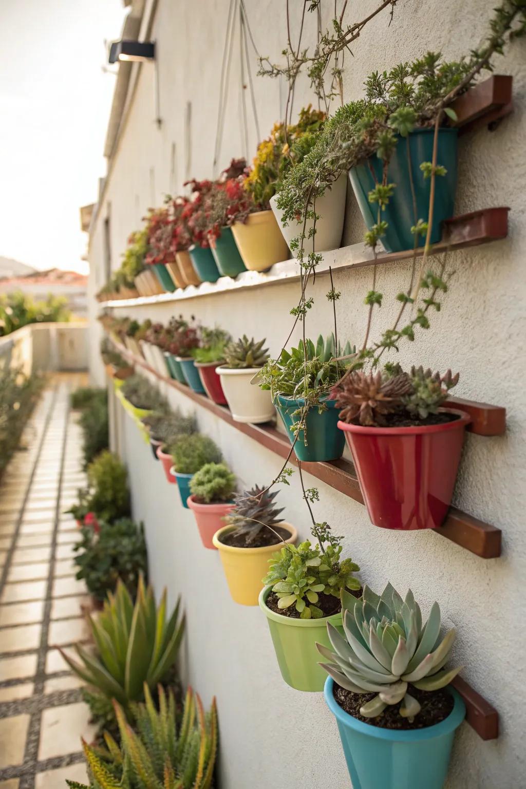 Vertical displays amplify garden space.