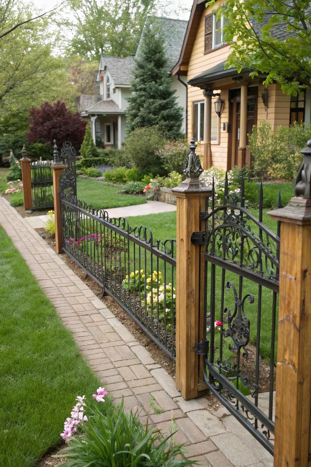 A metallic barrier combined with wooden elements for a natural feel.