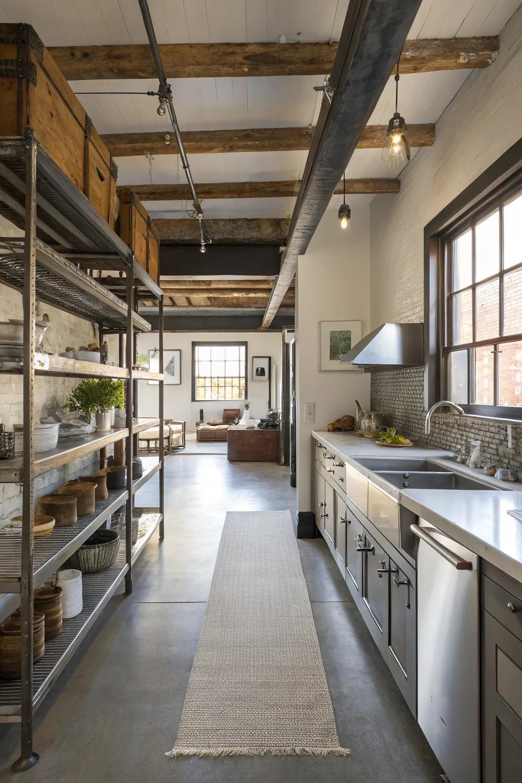 Factory-inspired touches add a modern and edgy vibe to the design.