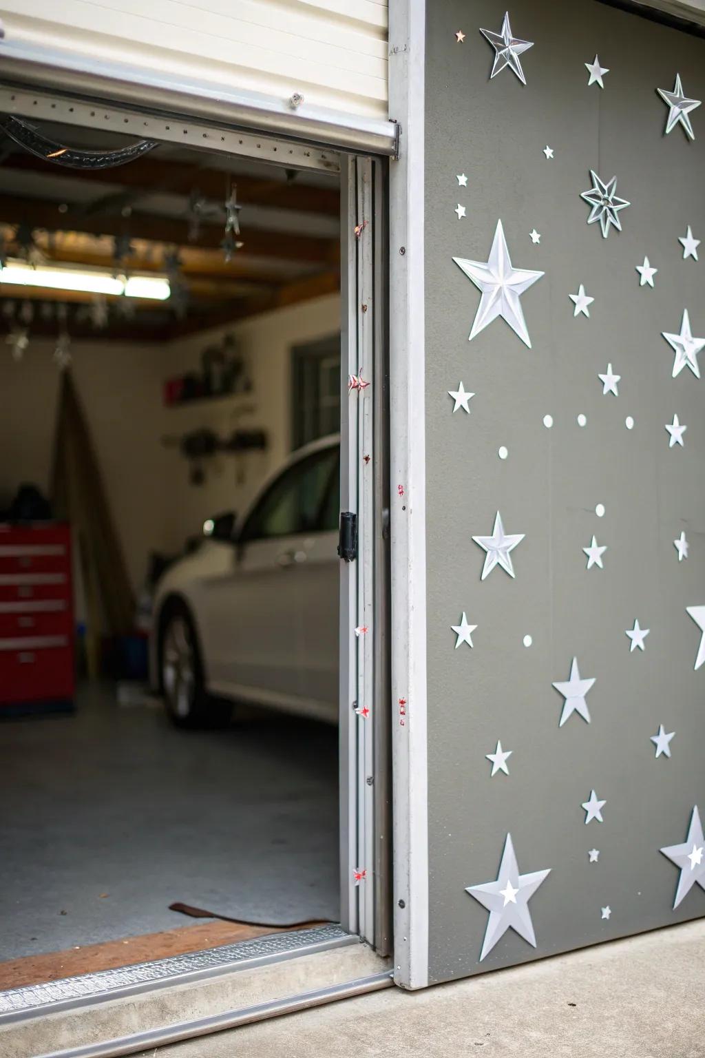 Garage door featuring minimalist silver star stickers.
