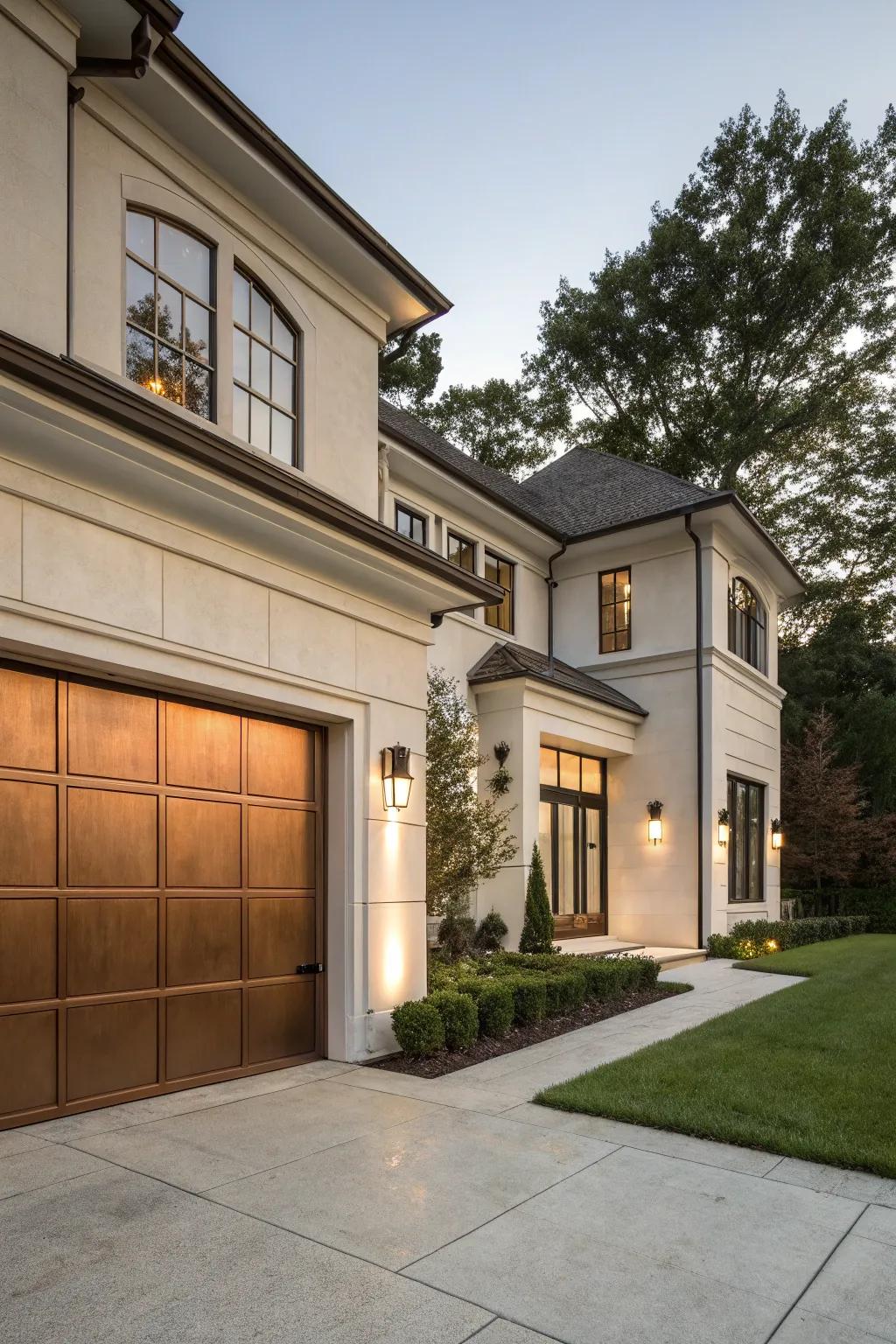Elegant bronze garage entrances add a luxurious and sophisticated touch.