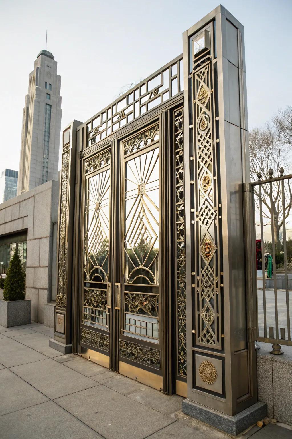 1920s glamour brought by an art deco gate.