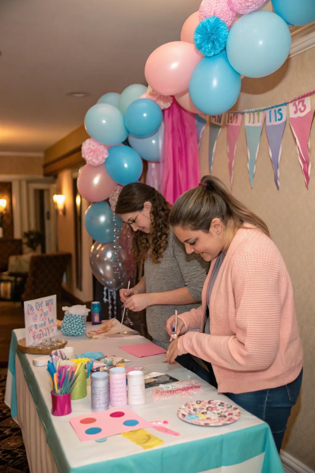 A DIY craft station enables guests to create unique and personal keepsakes.