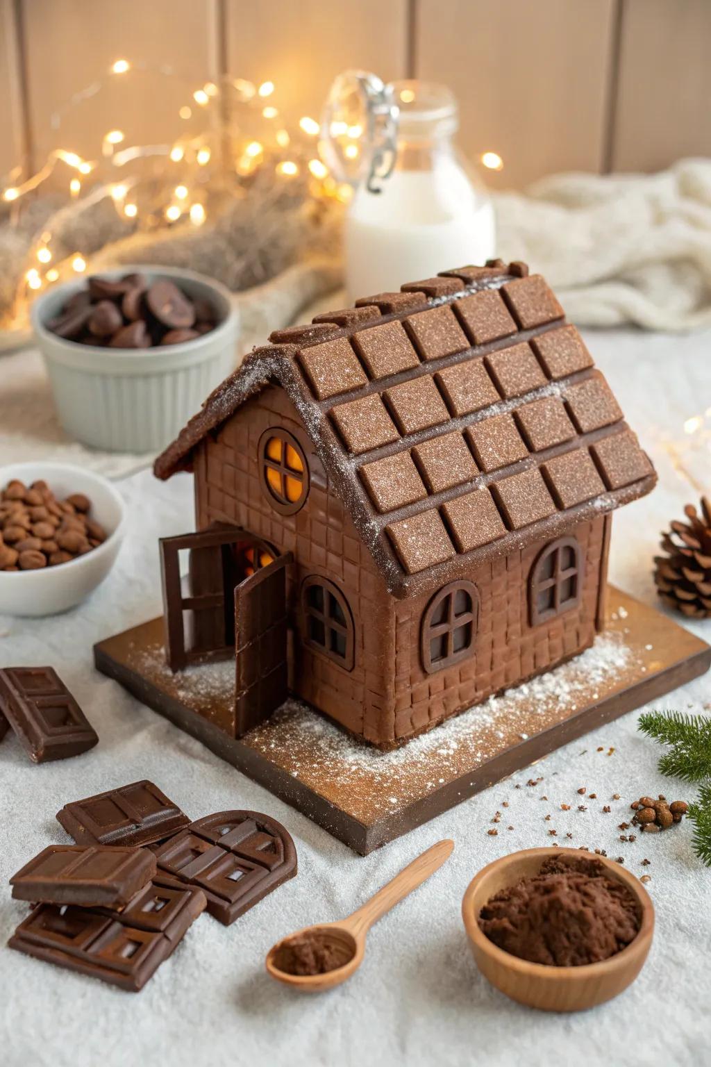 A gingerbread rooftop featuring fudge plank blocks.
