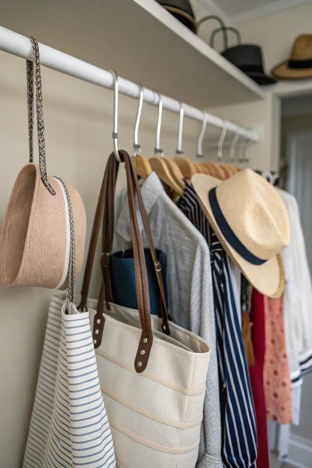 S-hooks make it simple to arrange and access accessories.