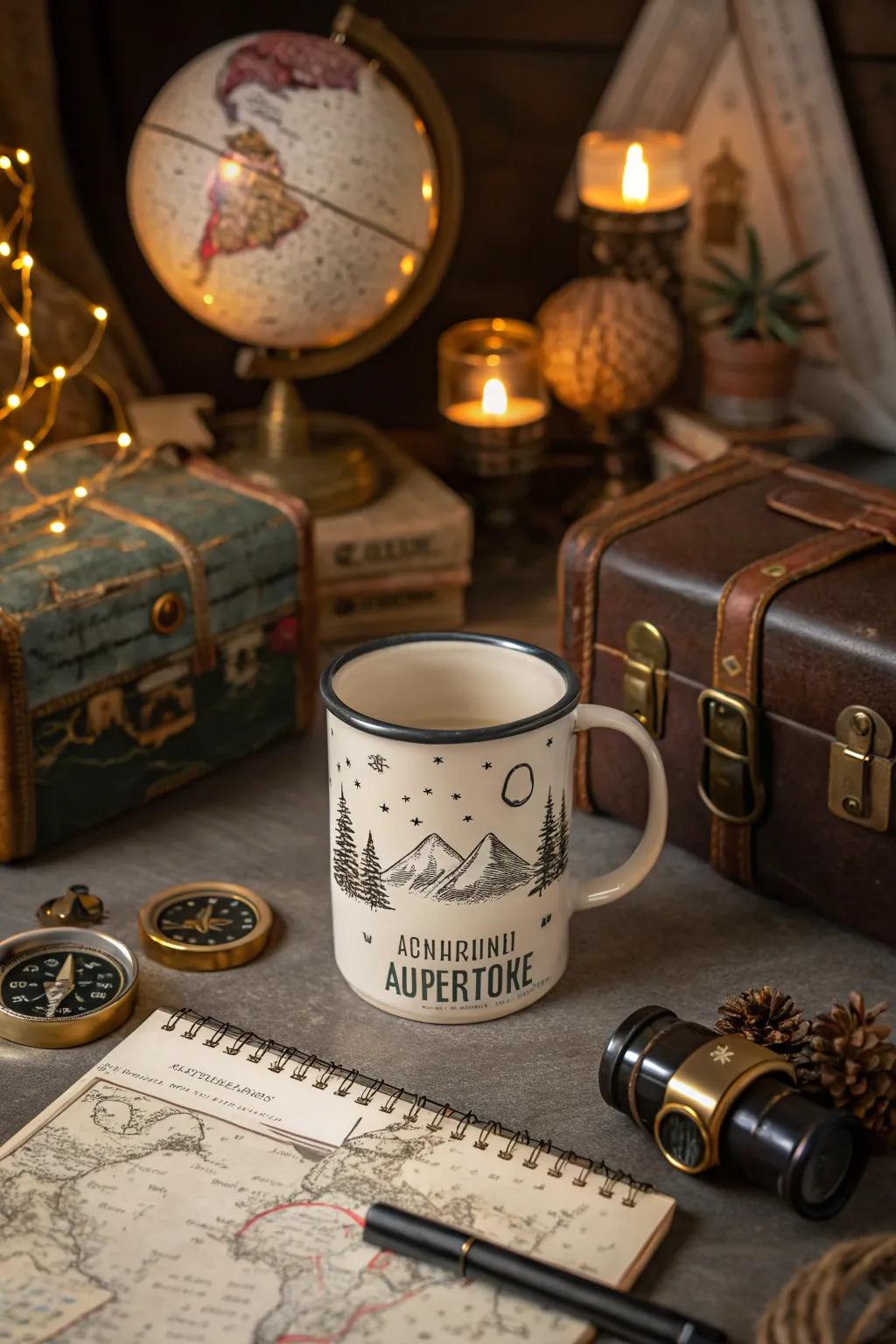 A mug inspiring wanderlust and adventure.