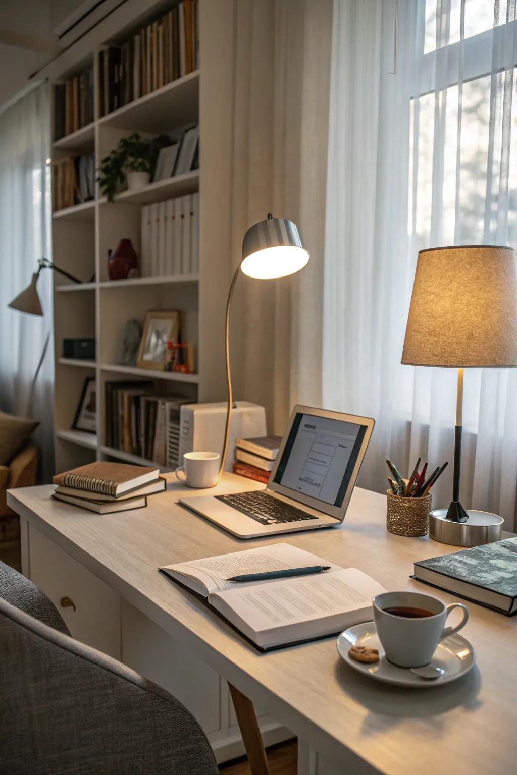 Adjustable lighting allows ambiance.