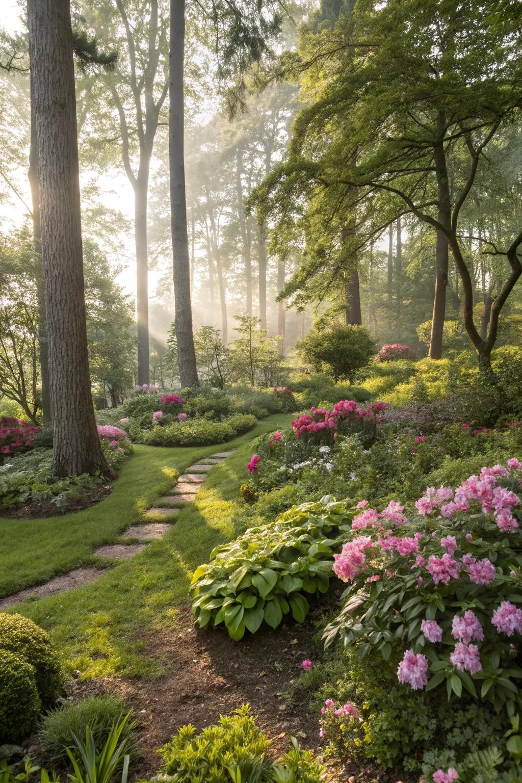 Woodland gardens offer a serene, natural escape.