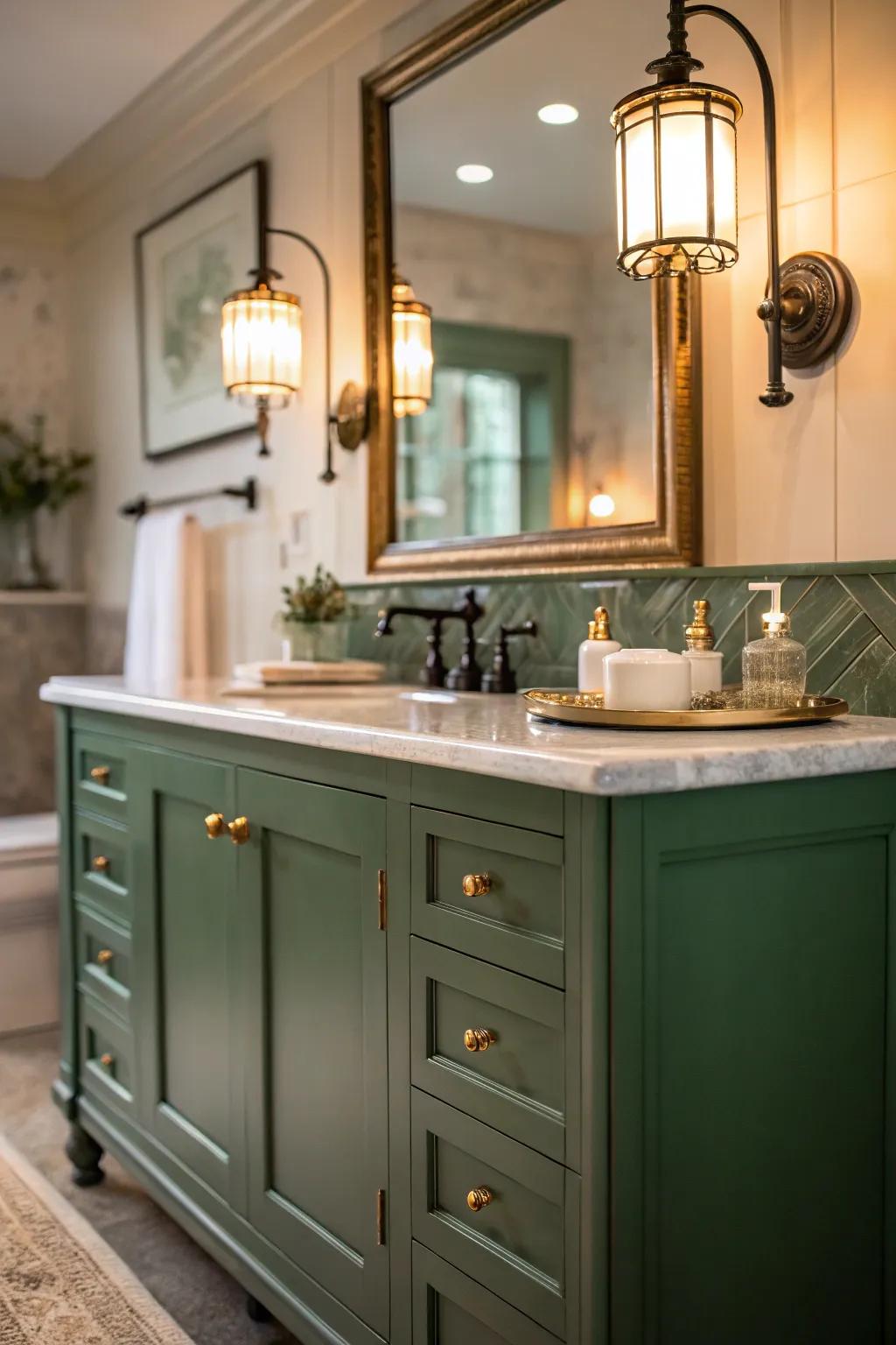 Gentle lighting enhancing the warmth of a verdant console.