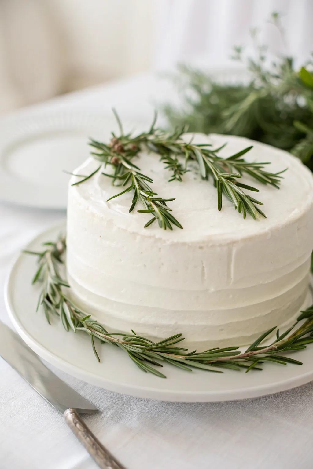 A minimalist cake transformed with elegant foliage.