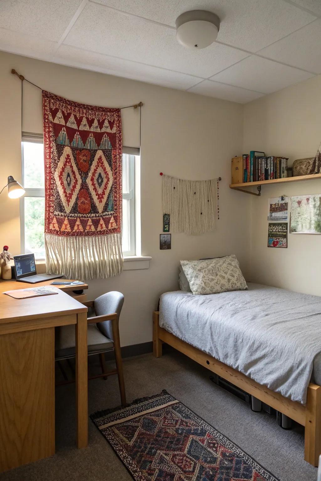 A DIY tapestry adds your personal flair.