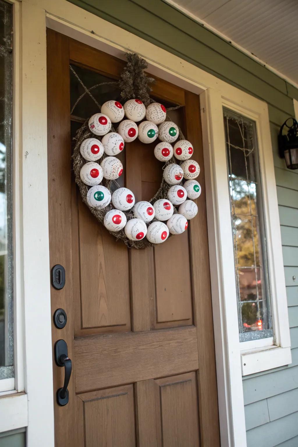 Greet visitors with an eyeball wreath.