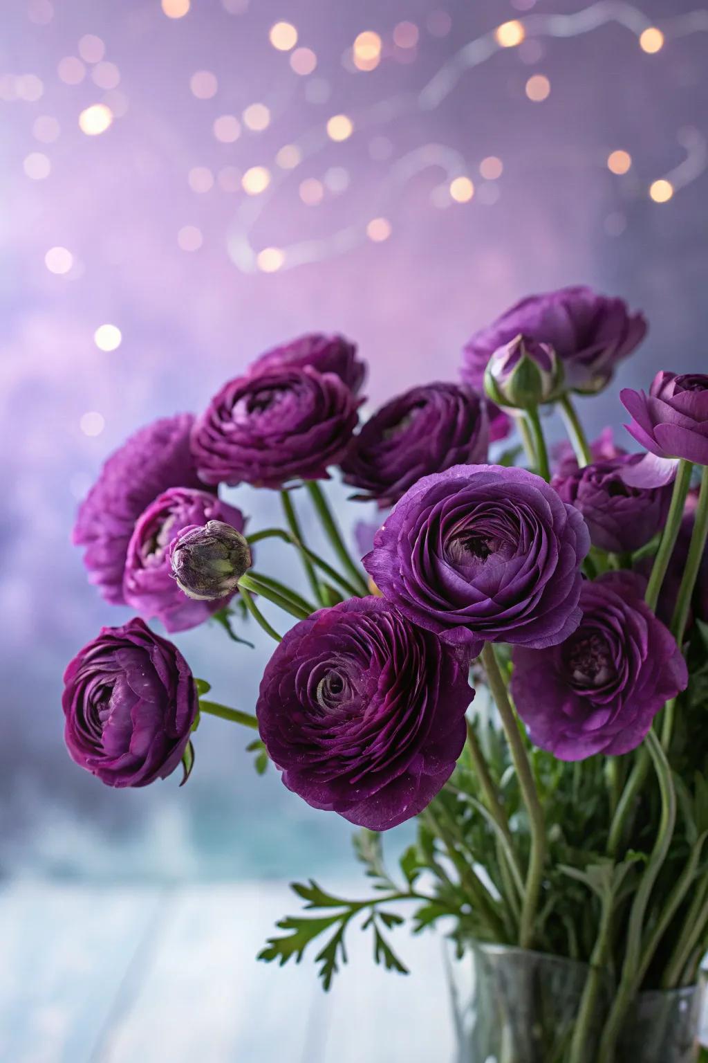 Lilac buttercups append an enchanting sophistication to bouquets.