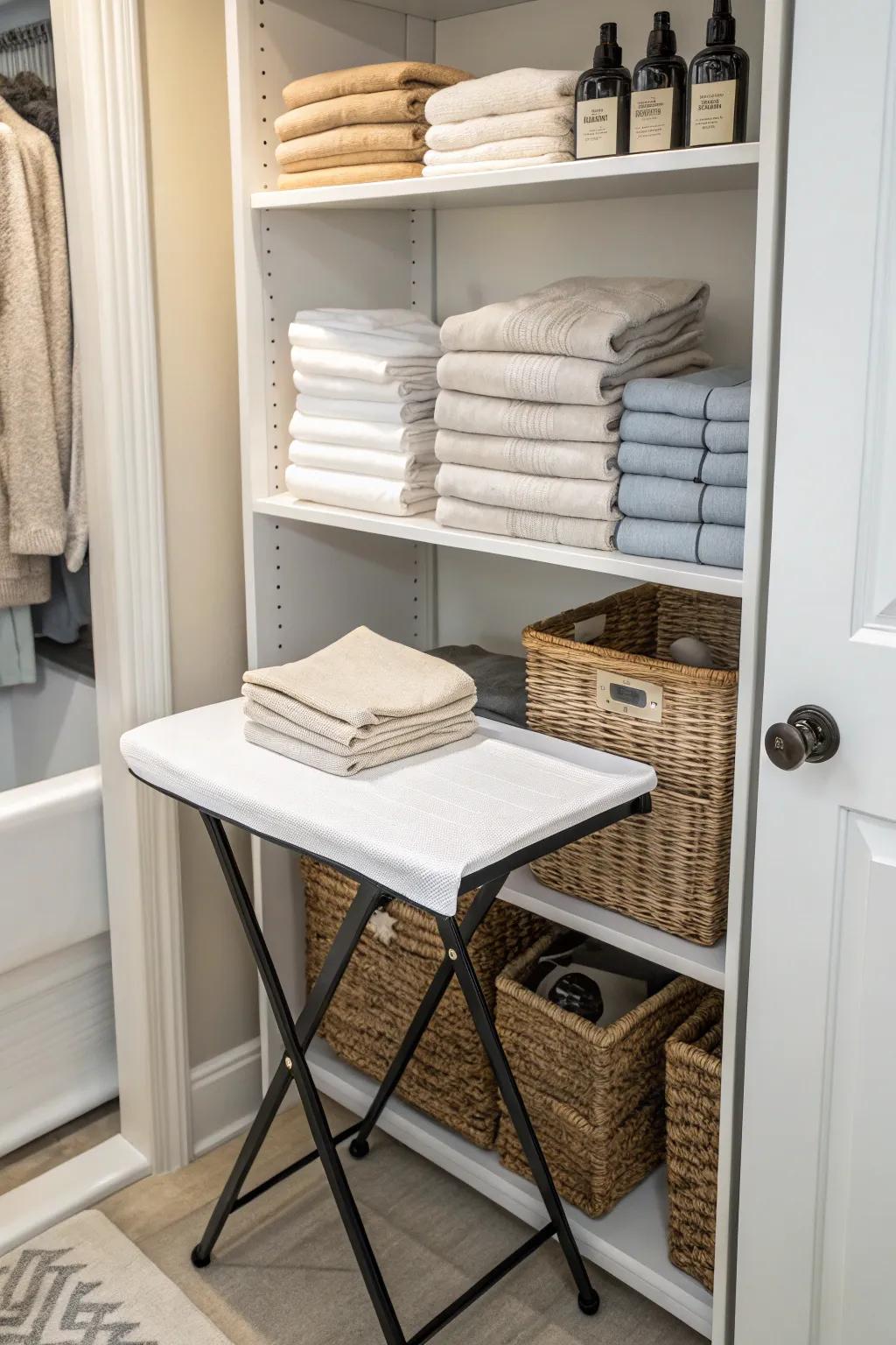 A folding area adds convenience to your linen closet.