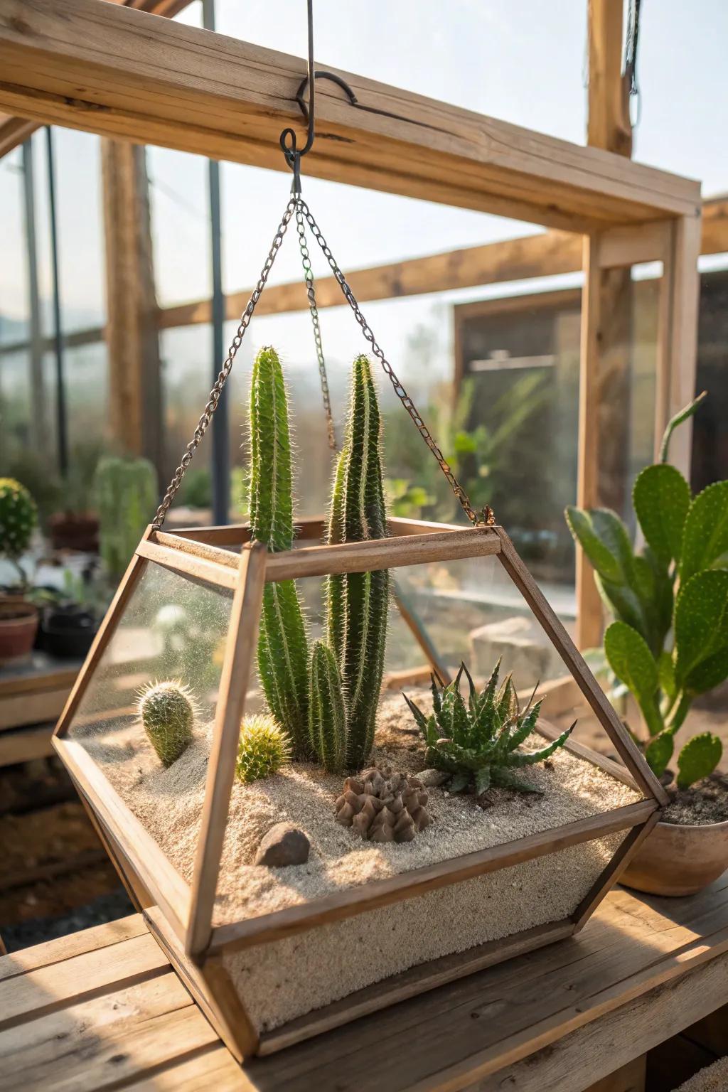 A desert spot terrarium that captures the essence of arid beauty.
