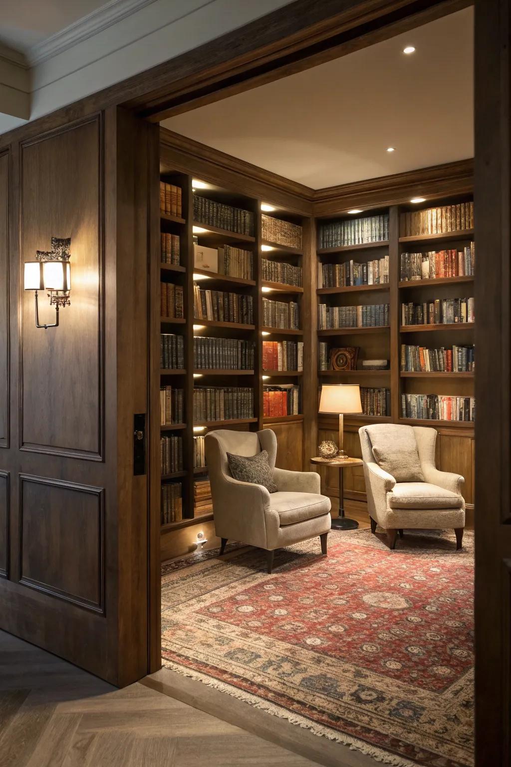 A secret library tucked away for quiet escapes.