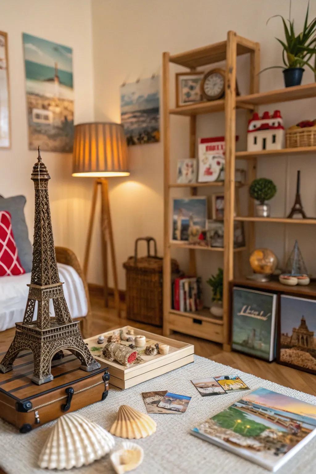A home filled with individual travel mementos adding character.