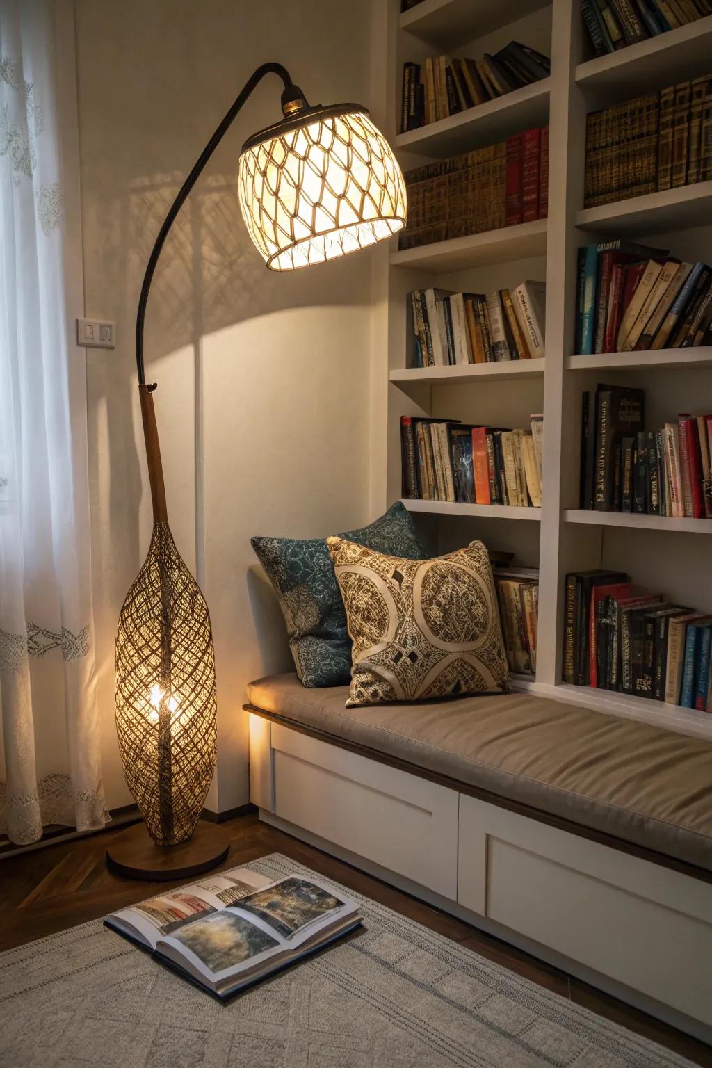 Artistic floor lamps serve as lighting and art.