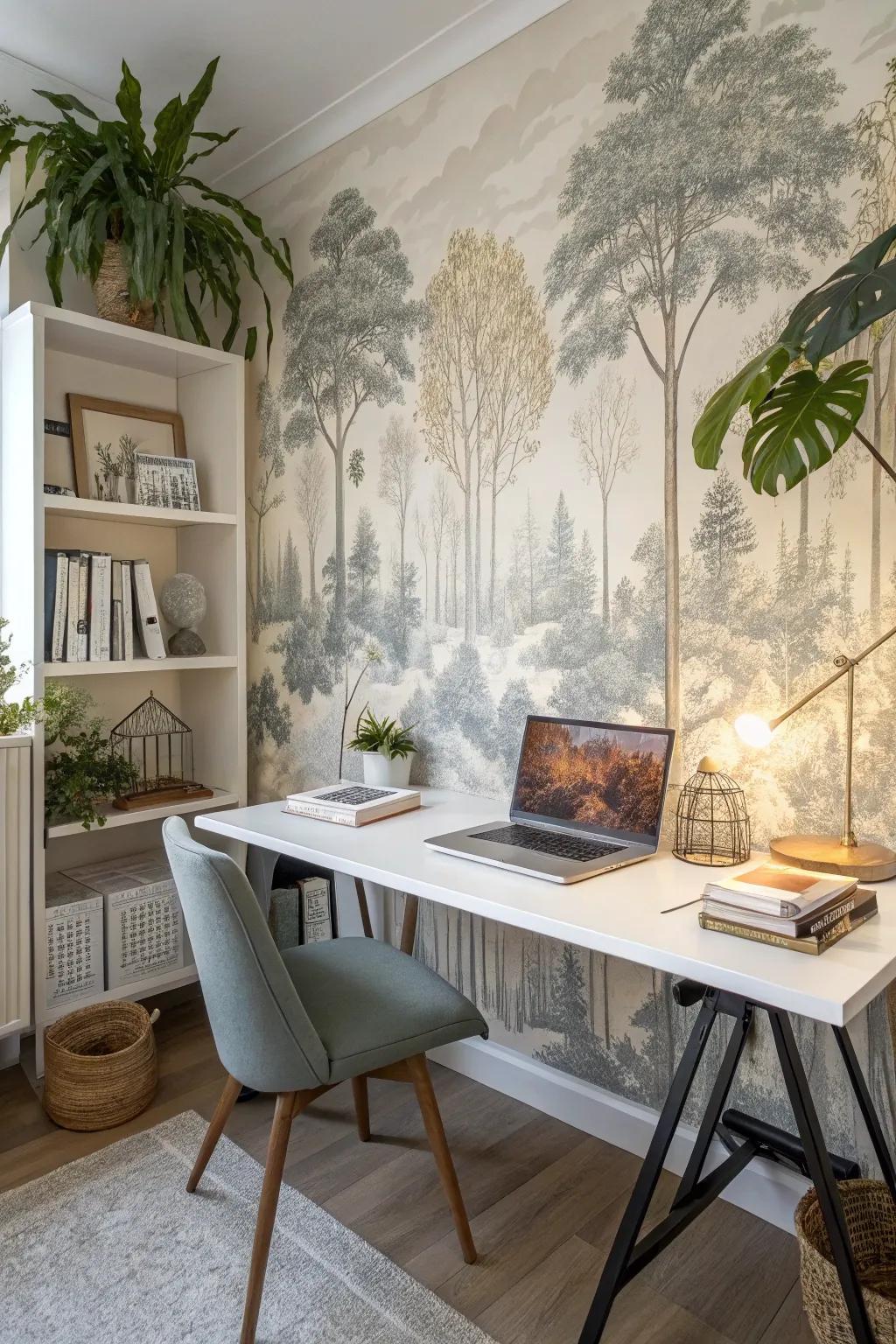 Nature-inspired wallpaper brings tranquility to your space.