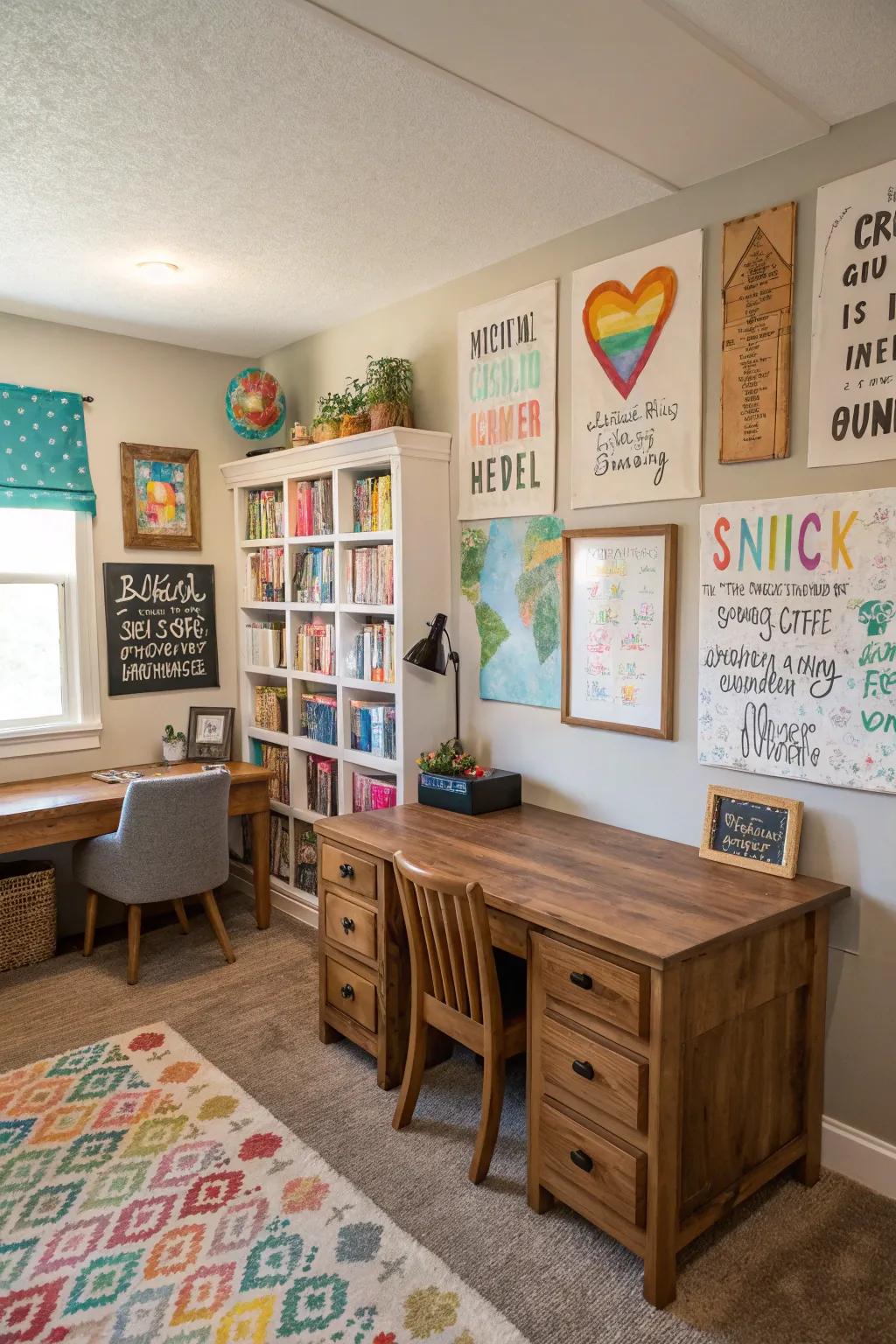 Inspirational decor adds motivation and positivity to the learning environment.