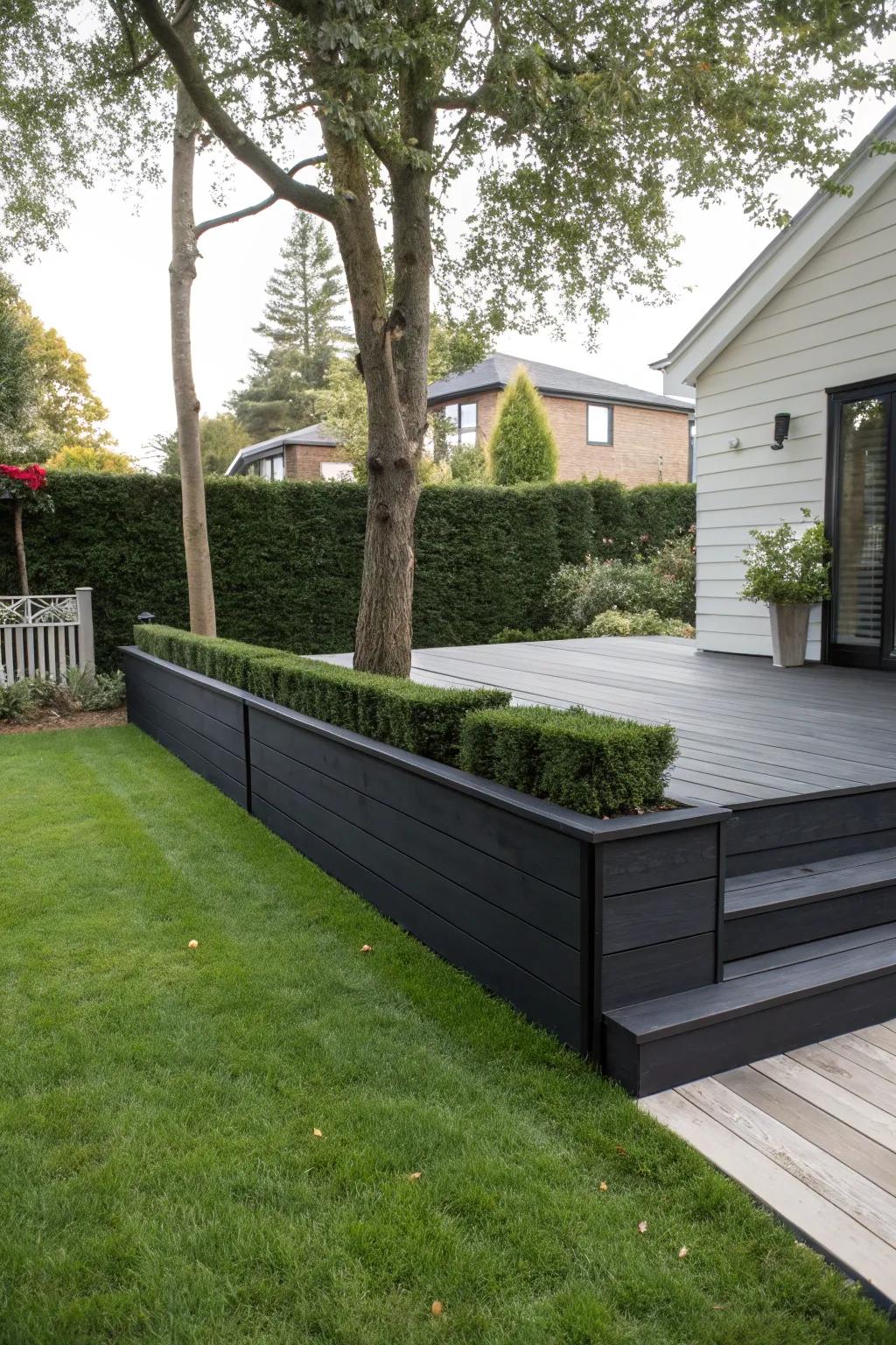Dramatic black skirting offers a striking modern contrast.