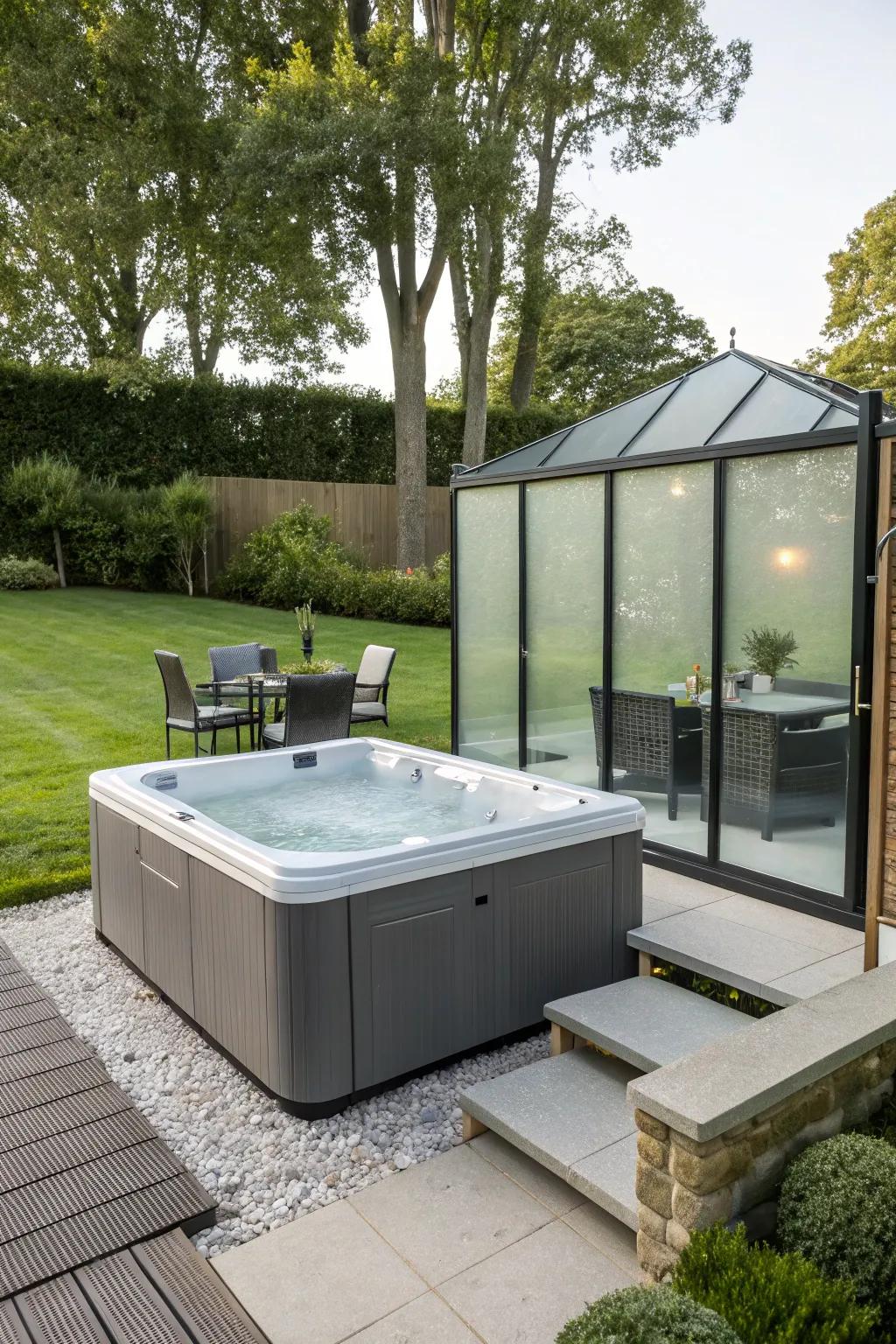 Frosted glass panels offer privacy with a touch of sophistication.