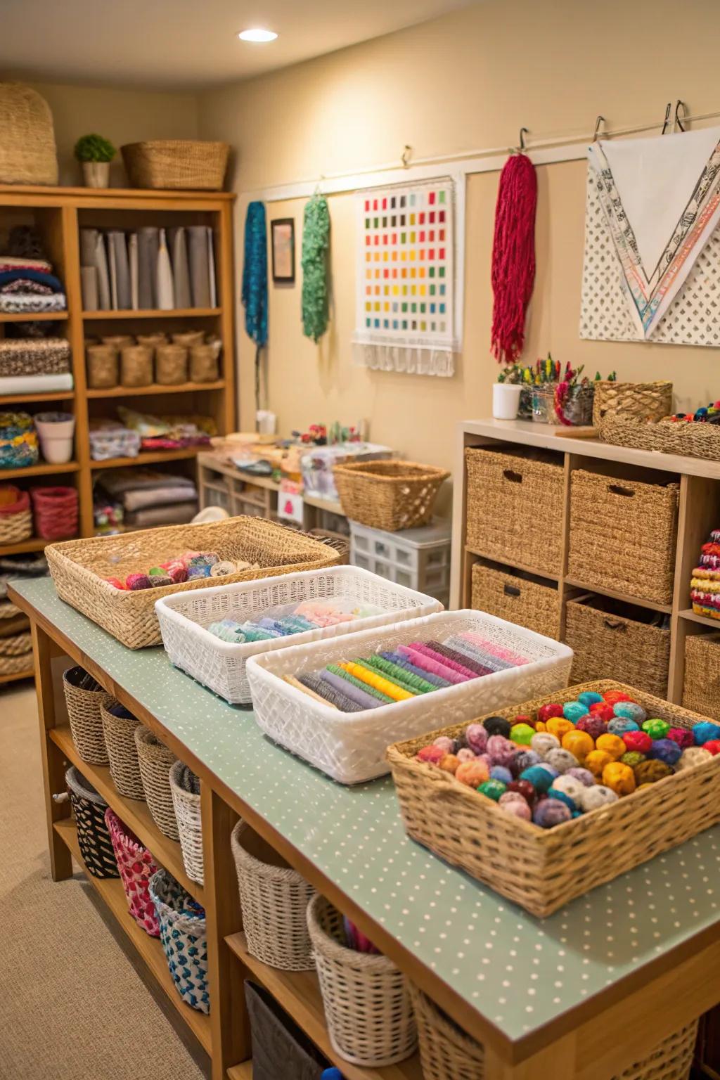 Baskets are essential to organize craft supplies.