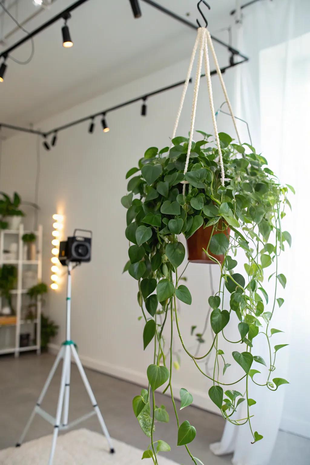 A creative studio showcasing a Waxplant on a bespoke wire trellis.