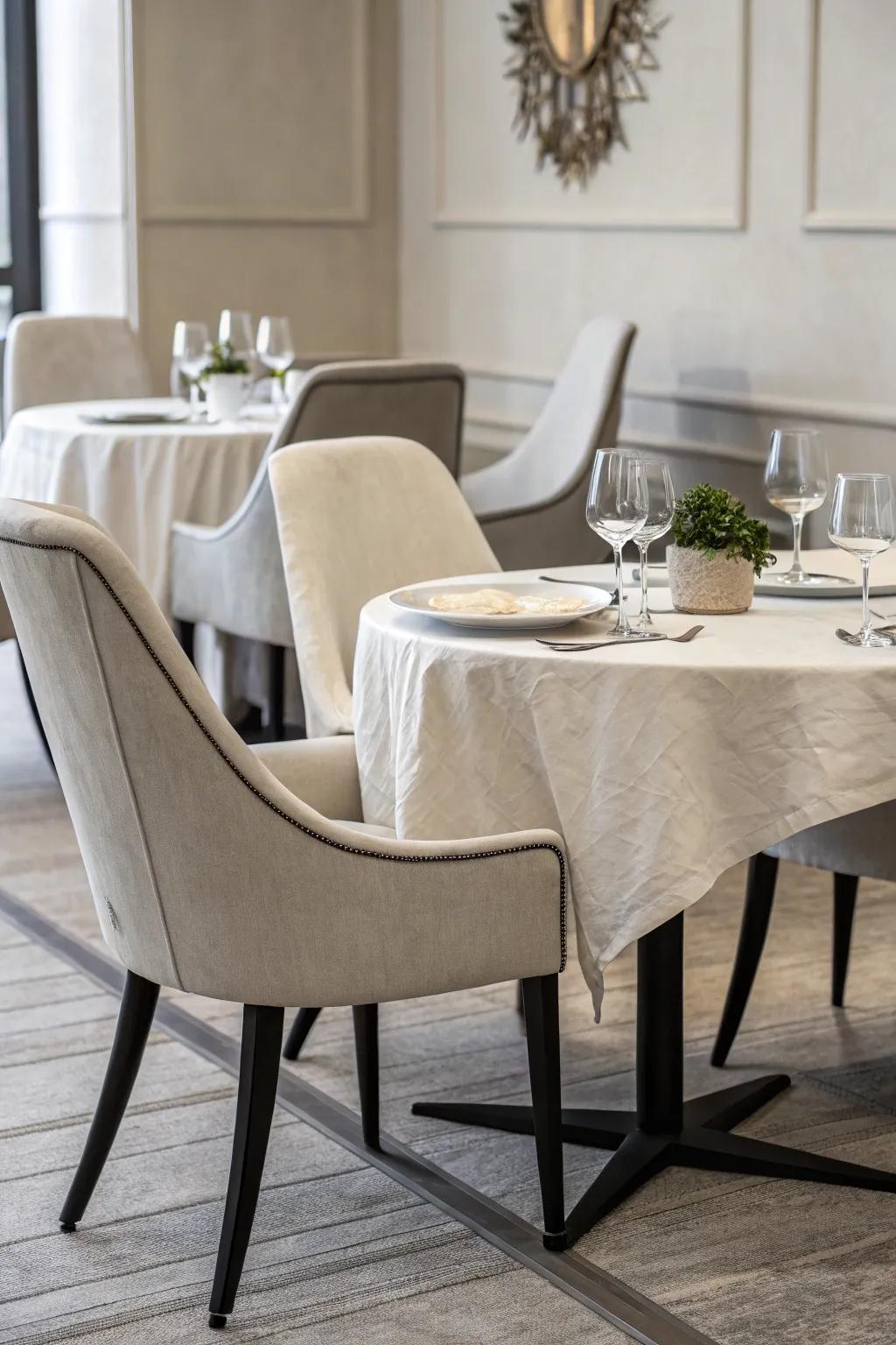 Sleek sophistication with monochrome chair wraps.