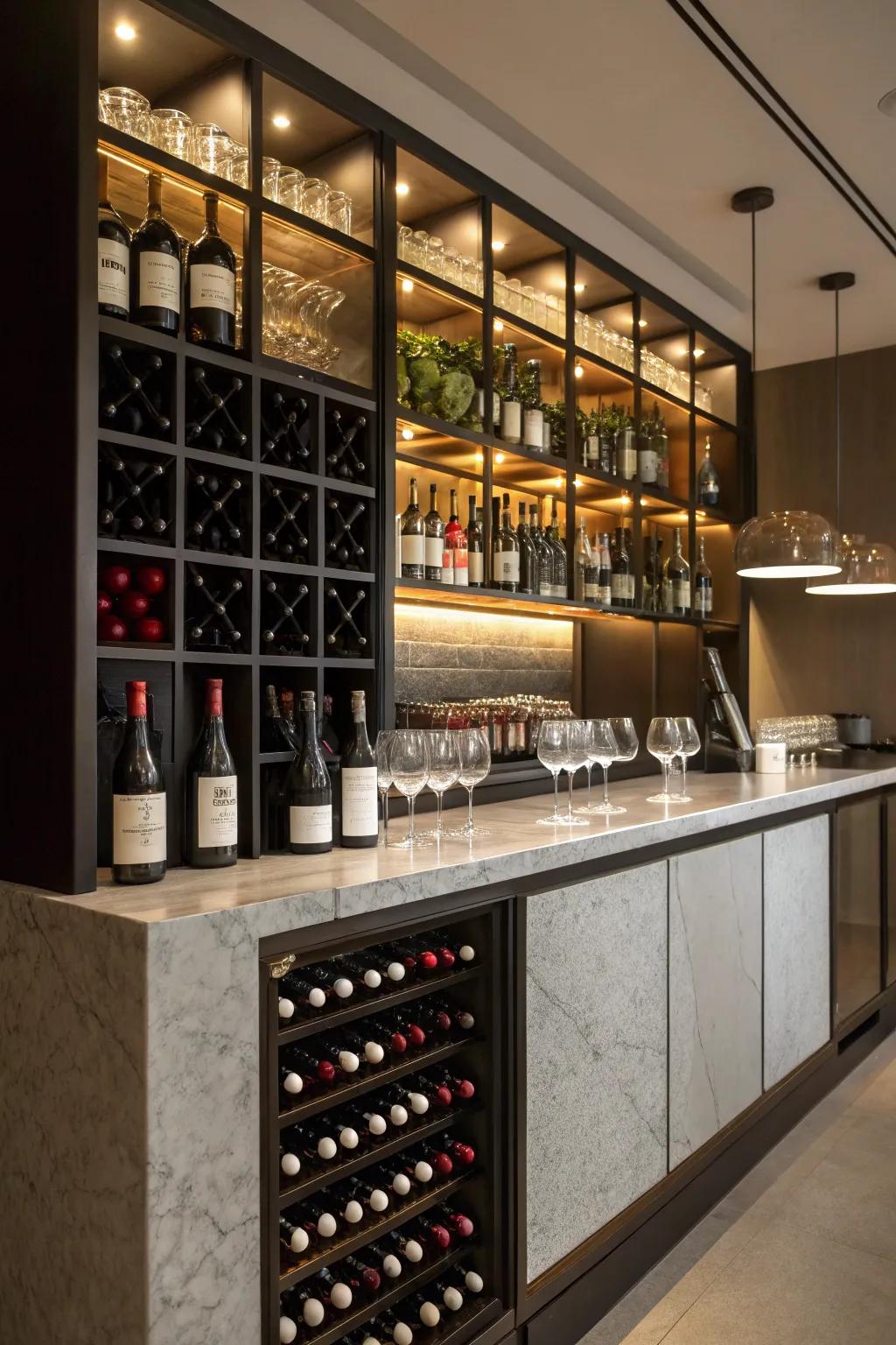A wine storage adds elegance and practicality to your bar area.