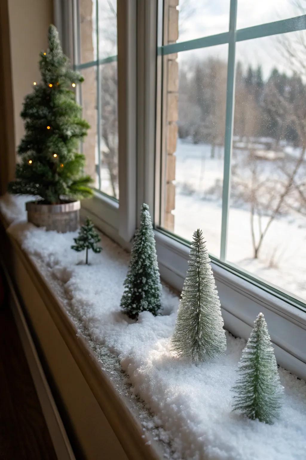 A windowsill transformed into a magical winter scene.