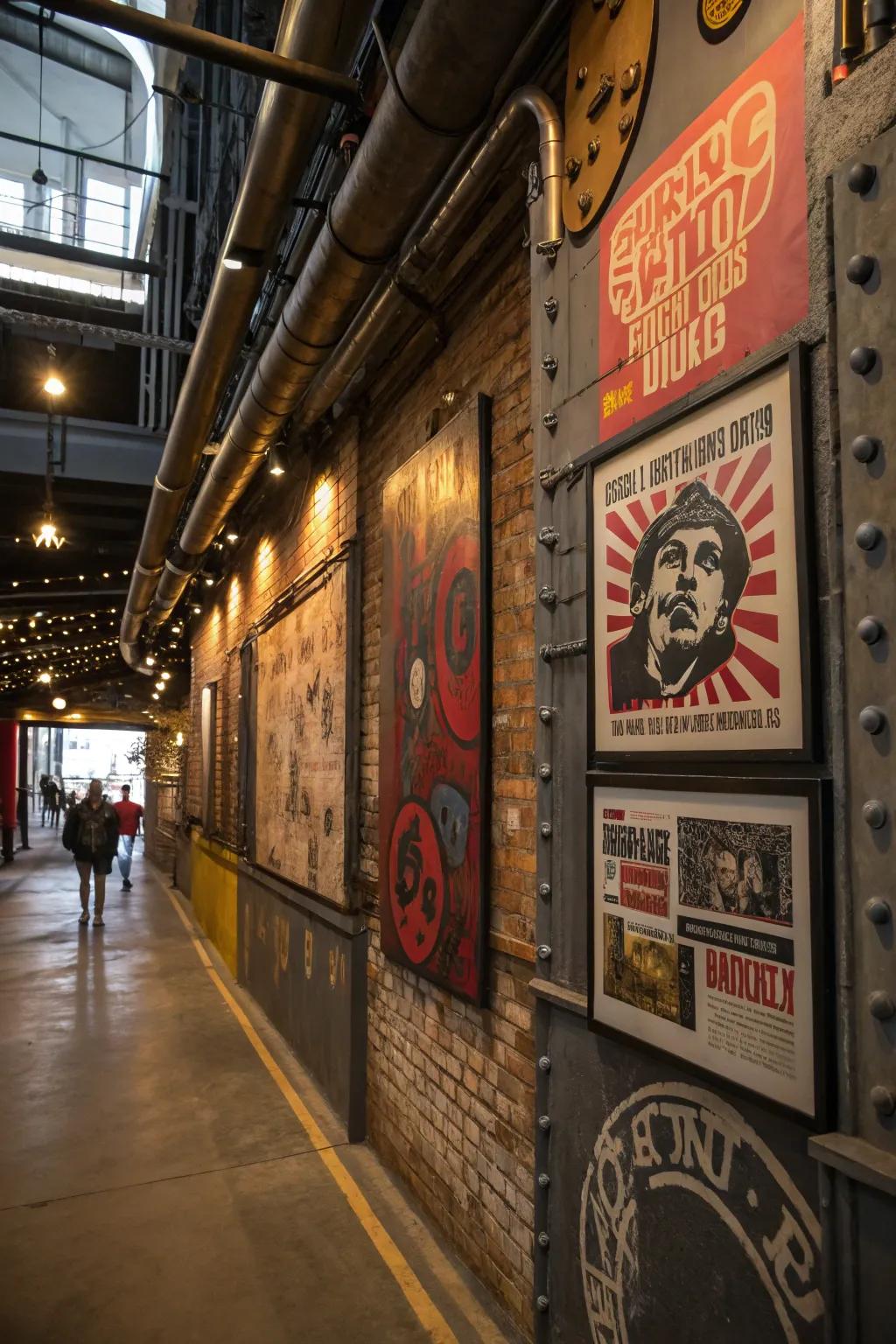 Industrial art adds a creative edge to the decor.