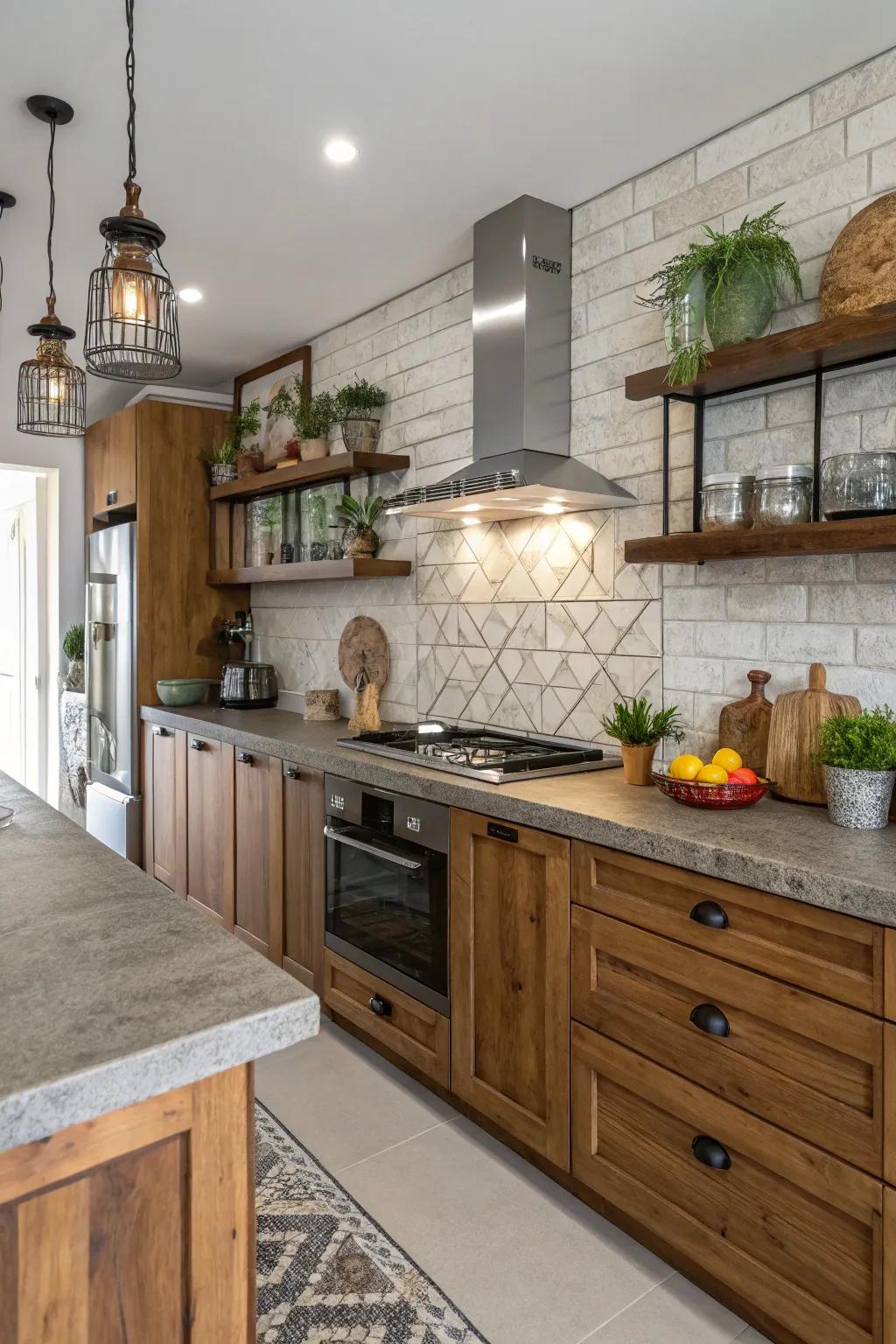 Mixing materials like wood and stone creates a unique and personalized kitchen design.