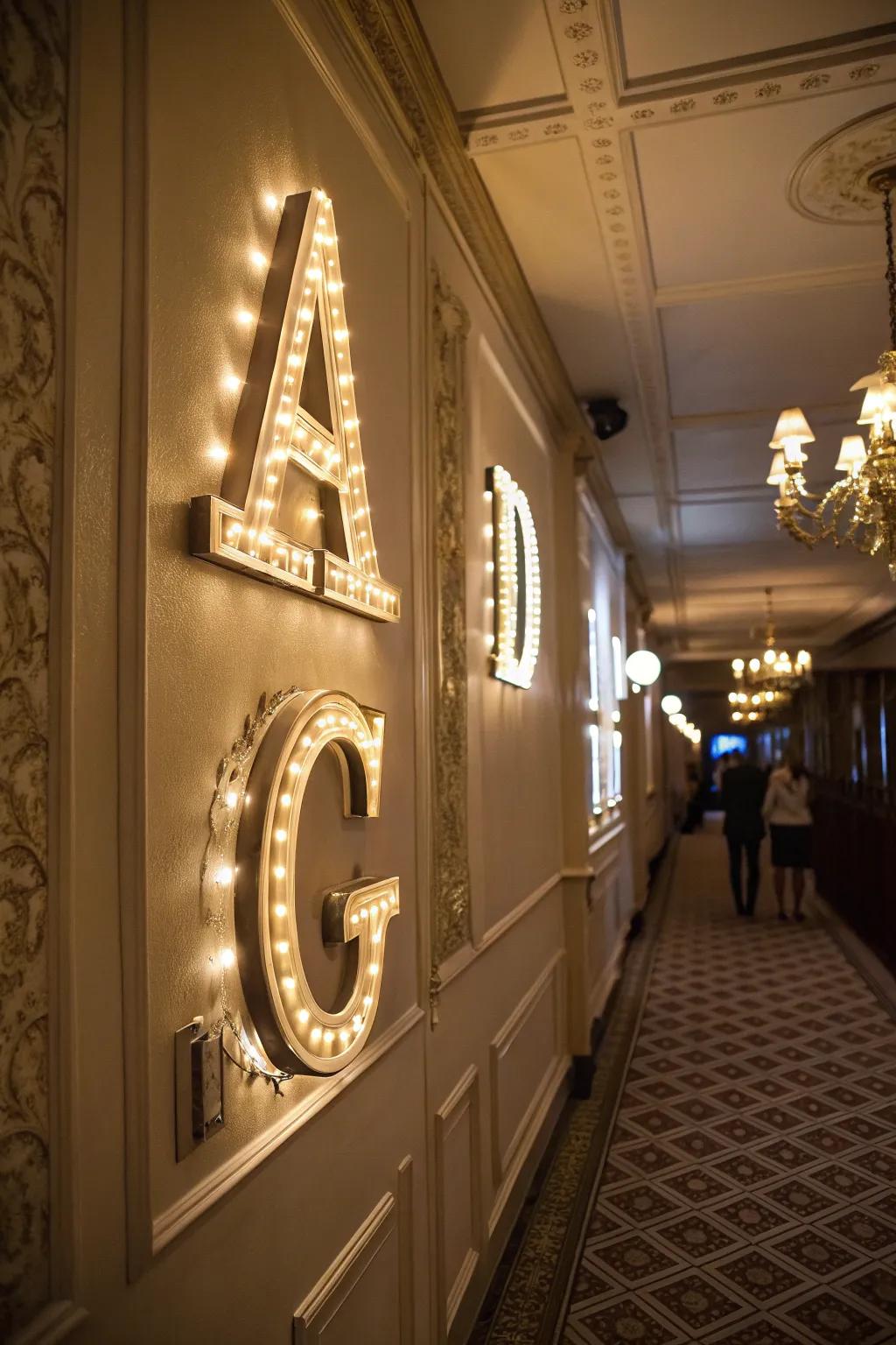 Illuminated letters craft a striking night-time effect.