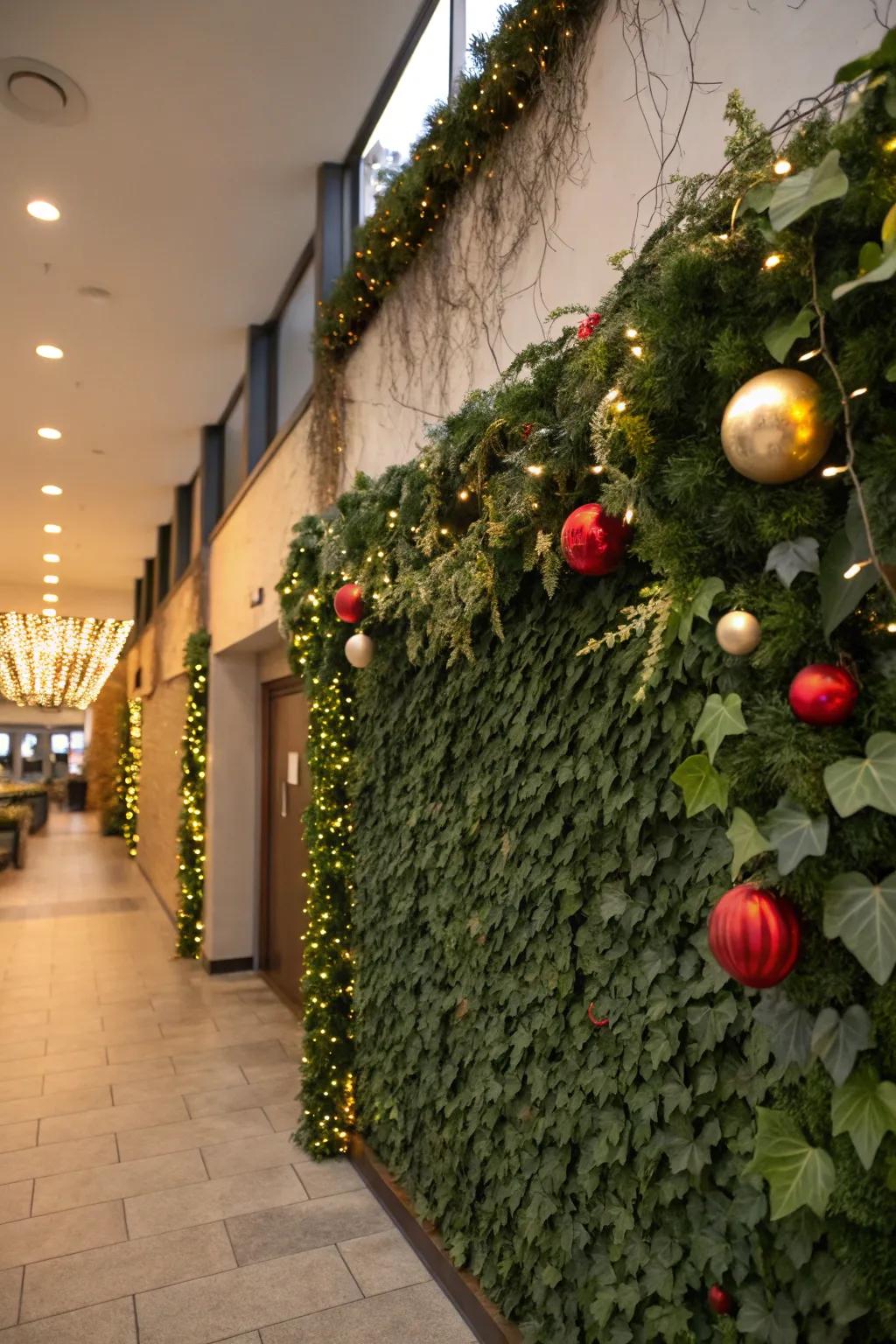 An ivy wall with some seasonal additions that bring out the charm.