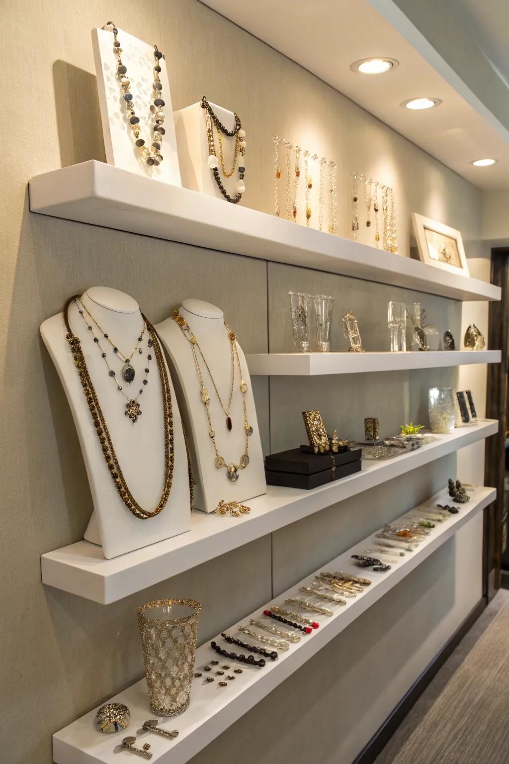 Floating shelves for modern jewelry display